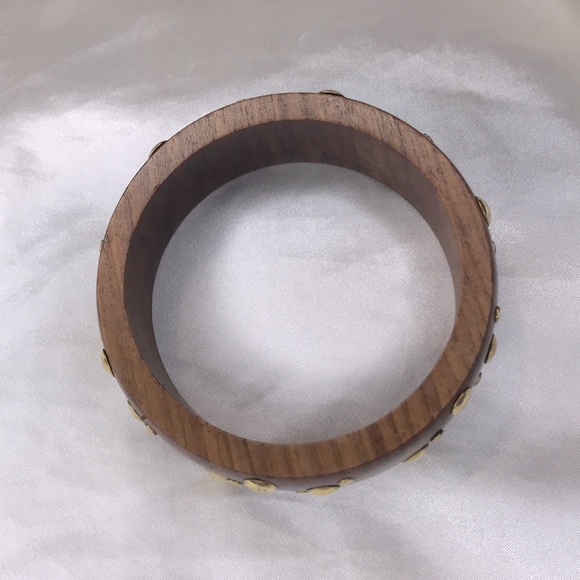 Vintage MCM Wooden Bangle with Gold Stud - Picture 4 of 5
